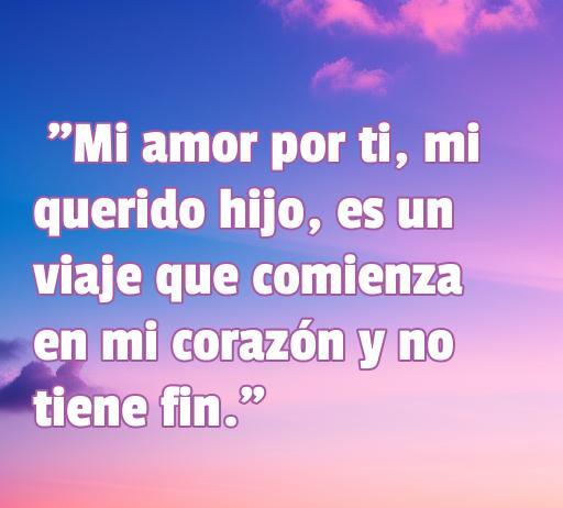 Frase inspiradora sobre el amor hacia los hijos, destacando un viaje eterno en el corazón. Ideal para el artículo sobre las Frases de Amor a Hijos, que celebra el vínculo incondicional entre padres e hijos.