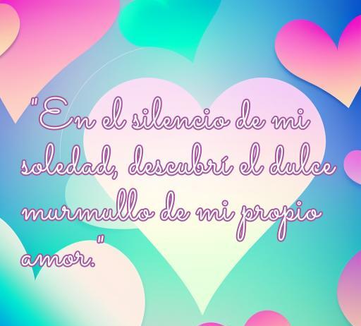 Frase inspiradora sobre el amor a la soledad con fondo de corazones pastel. Mensaje reflejando la belleza de encontrar amor propio en la soledad. Ideal para artículos sobre frases de amor a la soledad.