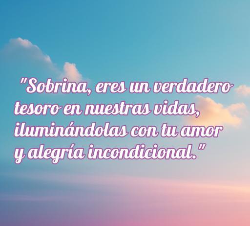 Frase de amor dedicada a una sobrina que expresa lo valiosa que es en la vida familiar, resaltando su amor y alegría incondicional. Frases de amor para sobrina.