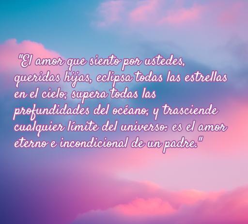 Frase inspiradora sobre el amor eterno de un padre hacia sus hijas, destacando la fuerza y profundidad de ese amor incomparable. Perfecto para quienes buscan frases de amor a mis dos hijas.