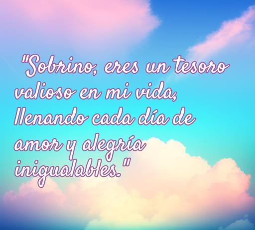 Frase de amor para sobrinos que expresa lo valioso que son en la vida, resaltando el amor y la alegría que aportan. Ideal para acompañar el artículo sobre las frases de amor a tu sobrino.