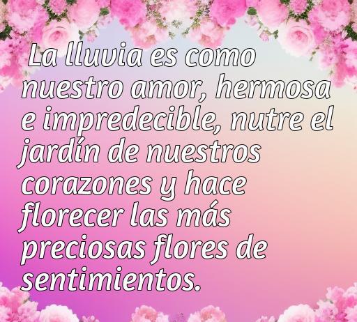 Frase de amor sobre la lluvia, que expresa cómo el amor nutre el jardín de nuestros corazones y hace florecer sentimientos. Ideal para ilustrar un artículo sobre frases románticas y amorosas relacionadas con la lluvia.