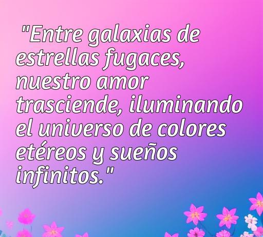 Frase de amor aesthetic: 'Entre galaxias de estrellas fugaces, nuestro amor trasciende, iluminando el universo de colores etéreos y sueños infinitos'. Frase perfecta para expresar el amor eterno y el romance en una estética soñadora.