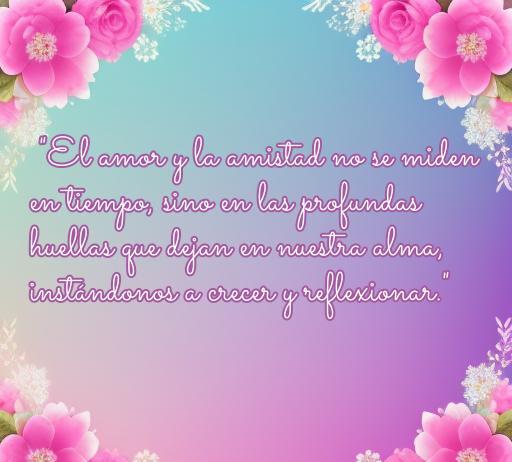 Frase inspiradora sobre amor y amistad, reflexionando sobre las huellas que dejan en nuestra alma, rodeada de flores coloridas. Perfecta para compartir pensamientos sobre el crecimiento personal y las relaciones significativas.