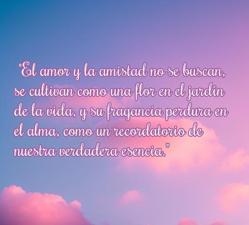 Frase inspiradora sobre amor y amistad en un fondo de cielo suave, destacando la importancia de cultivar relaciones significativas como flores en el jardín de la vida.