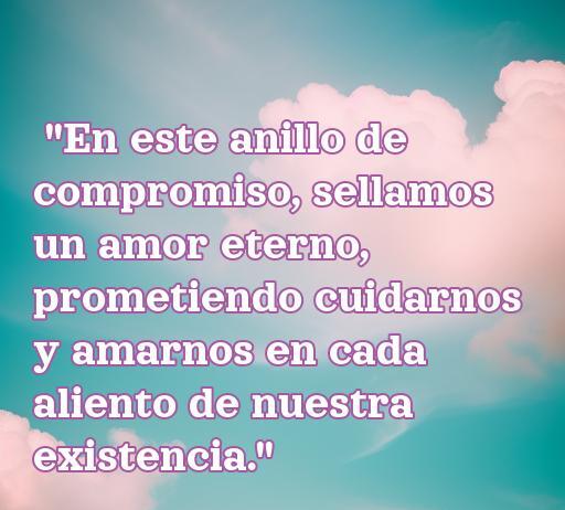 Frase romántica sobre el amor eterno con un anillo de compromiso, destacando la promesa de cuidarse y amarse mutuamente, ideal para inspirar a quienes buscan frases de amor.