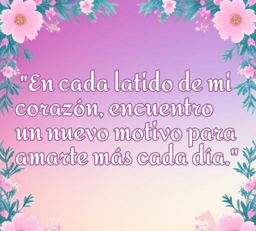 Frase inspiradora de amor para tu pareja: 'En cada latido de mi corazón, encuentro un nuevo motivo para amarte más cada día'. Perfecta para expresar amor y romanticismo.