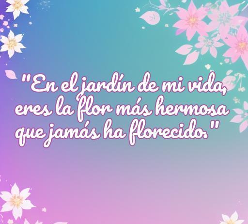 frases de amor caseras Frase inspiradora de amor que dice: 'En el jardín de mi vida, eres la flor más hermosa que jamás ha florecido.' Ideal para el artículo sobre cincuenta frases de amor caseras, este diseño colorido realza el mensaje del amor verdadero.