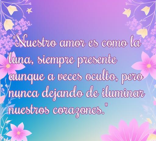 Frase inspiradora sobre el amor: 'Nuestro amor es como la luna, siempre presente aunque a veces oculto, pero nunca dejando de iluminar nuestros corazones.' Ideal para quienes buscan frases de amor chingones.