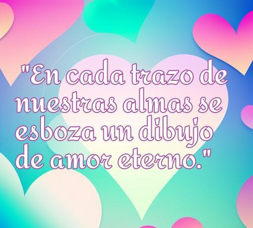 Frase conmovedora sobre el amor eterno con fondo colorido y corazones, ideal para artículos sobre frases de amor y dibujos tiernos.