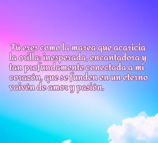 Frase romántica que compara el amor con el mar, resaltando la conexión profunda y la pasión en un paisaje de fondo azul y suave. Ideal para artículos sobre frases de amor y el océano.