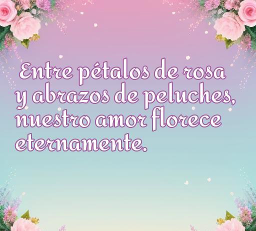 Frase inspiradora sobre el amor acompañada de rosas y peluches: 