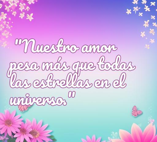 Frase romántica que dice 'Nuestro amor pesa más que todas las estrellas en el universo' destacando la esencia del amor en el artículo sobre las cincuenta mejores frases de amor con un peso.