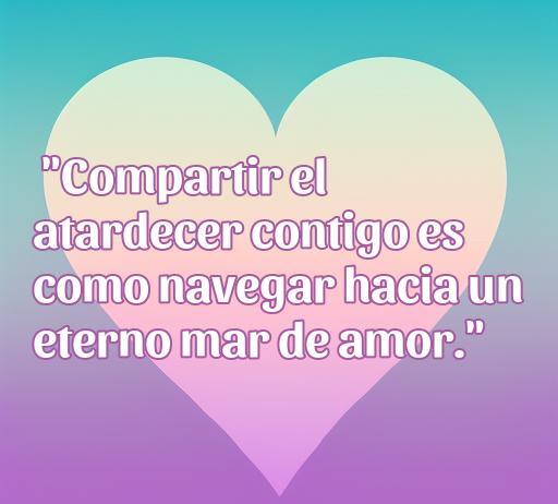 Frase romántica que destaca la belleza del amor y la conexión a través de la naturaleza, ideal para destacar en el artículo sobre cincuenta frases de amor. La cita dice: 'Compartir el atardecer contigo es como navegar hacia un eterno mar de amor.'