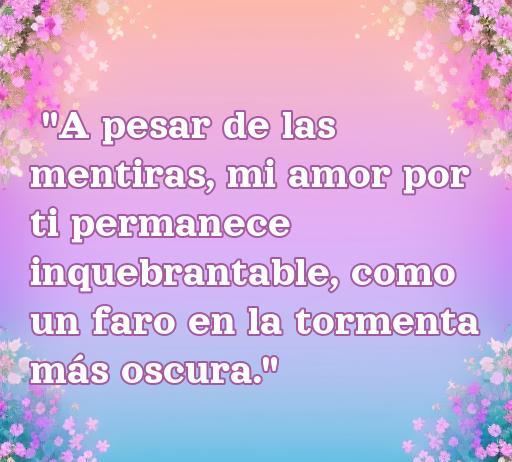 Texto sobre el amor inquebrantable a pesar de las mentiras, con diseño romántico y un fondo floral. Frases de amor que reflejan la resiliencia emocional y la importancia de la sinceridad en las relaciones.