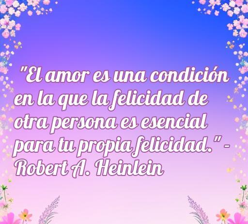 Frase inspiradora sobre el amor de Robert A. Heinlein, destacando la importancia de la felicidad en una relación. Ideal para ilustrar un artículo sobre frases de amor de antiguos filósofos.