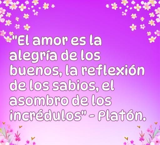 Cita de Platón sobre el amor: 'El amor es la alegría de los buenos, la reflexión de los sabios, el asombro de los incrédulos'. Frase de amor de filósofos antiguos, ideal para inspirar y reflexionar sobre el amor.