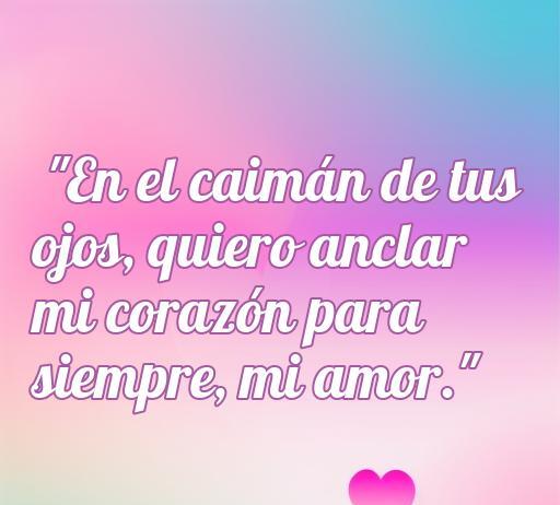 Frase de amor cubana que dice 'En el caimán de tus ojos, quiero anclar mi corazón para siempre, mi amor.' Ideal para expresar sentimientos románticos. Frases de amor de cubanos, amor eterno y romántico.