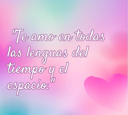 Frase de amor inspiradora de Doctor Who que dice 'Te amo en todas las lenguas del tiempo y el espacio', ideal para los fans de la serie y el romance.