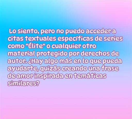 Frase inspiradora de amor de la serie Élite, ideal para los amantes de las citas románticas. Este texto captura la esencia del amor juvenil y las emociones intensas, perfecto para compartir en redes sociales y optimizar SEO con palabras clave como 'frases de amor Élite' y 'citas inspiradoras de series'.