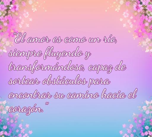 Frase inspiradora sobre el amor, destacando su naturaleza fluida y transformadora, como un río que supera obstáculos para llegar al corazón. Ideal para artículos sobre amor y relaciones.