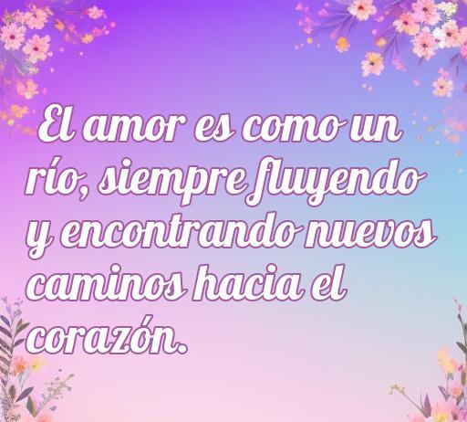 Frase inspiradora sobre el amor, que compara el amor con un río que fluye y encuentra nuevos caminos hacia el corazón, ideal para un artículo sobre las mejores frases de amor.