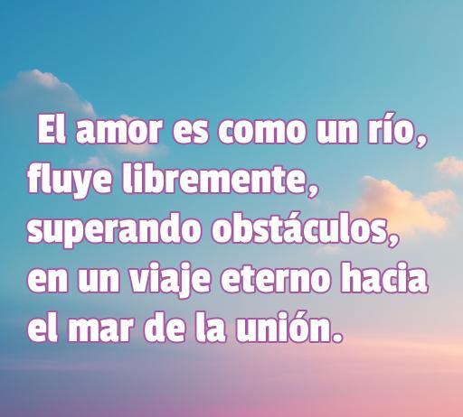 Frase inspiradora sobre el amor que compara la vida con un río, resaltando su fluidez y capacidad para superar obstáculos en un viaje hacia la unión, ideal para el artículo sobre las frases de amor.