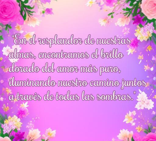 Frase inspiradora sobre el amor eterno con fondo de luces y flores, ideal para reflexionar sobre el brillo del amor verdadero y la conexión entre almas.