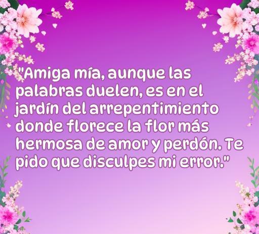 Frase inspiradora sobre el amor y el perdón dirigida a una amiga, destacando la importancia de disculparse y valorar la amistad. Mensaje de reconciliación y amor verdadero para reflexionar.