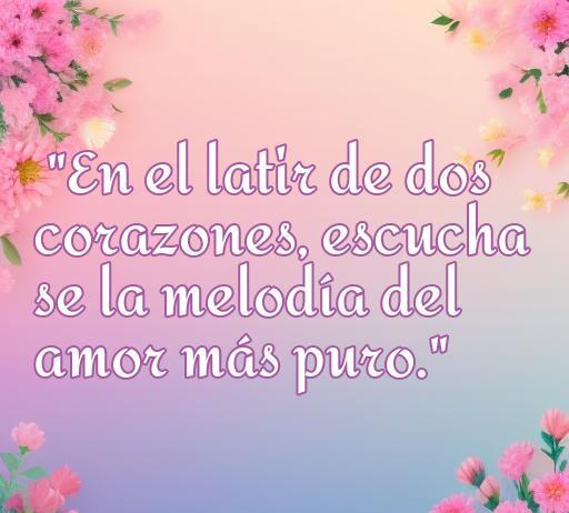 Frase inspiradora de amor del indio que dice 'En el latir de dos corazones, escucha se la melodía del amor más puro' en un fondo floral, ideal para artículos sobre citas románticas y frases de amor.