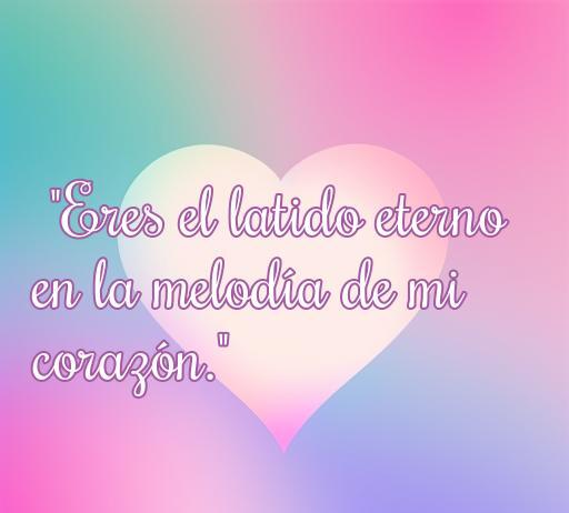 Frase de amor inspiradora del grupo musical El Último de la Fila, que dice 'Eres el latido eterno en la melodía de mi corazón', acompañada de un fondo de corazón en tonos suaves, ideal para expresar sentimientos románticos. Perfecta para quienes buscan frases de amor del Último de la Fila.