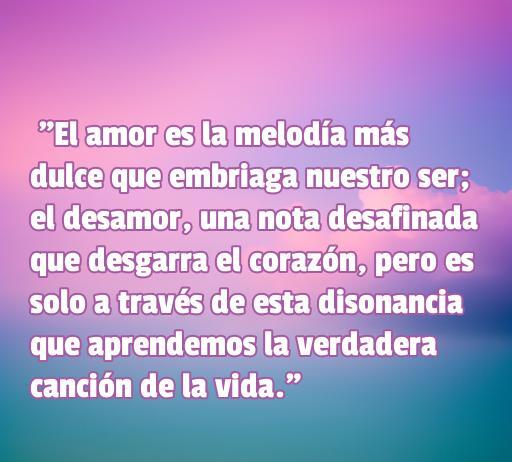 Frase reflexiva sobre el amor y desamor que invita a la introspección. Contiene una profunda reflexión sobre las experiencias emocionales en las relaciones. Ideal para el artículo sobre Frases de amor, desamor y reflexión, enfocándose en el significado del amor y el aprendizaje del desamor.