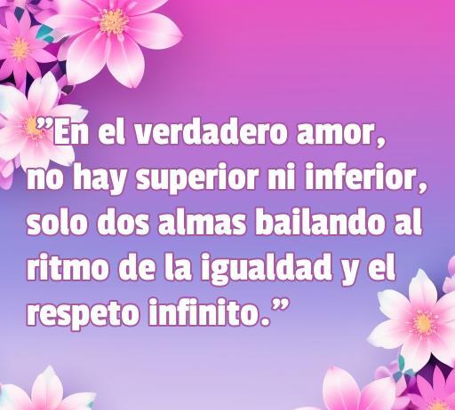 frases de amor e igualdad Frase inspiradora sobre el amor y la igualdad con fondo floral, destacando la idea de que en el verdadero amor no hay jerarquías, únicamente respeto y conexión entre las almas. Ideal para el artículo 'frases de amor e igualdad'.