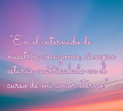 Frase romántica de amor del internado: 'En el internado de nuestros corazones, siempre estarás matriculado en el curso de mi amor eterno.' Frases de amor el internado, citas románticas.