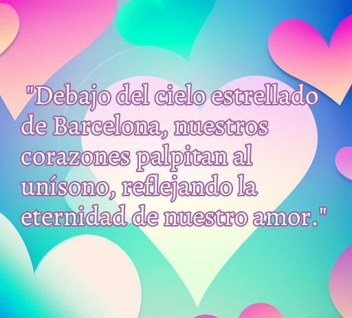 Frase inspiradora sobre el amor en pareja en Barcelona, con corazones de fondo, que resalta la conexión eterna entre dos personas.