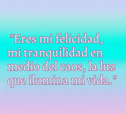 Frase inspiradora sobre el amor que dice 'Eres mi felicidad, mi tranquilidad en medio del caos, la luz que ilumina mi vida', ideal para expresar sentimientos profundos en relaciones amorosas y optimizar contenido SEO relacionado con frases románticas.