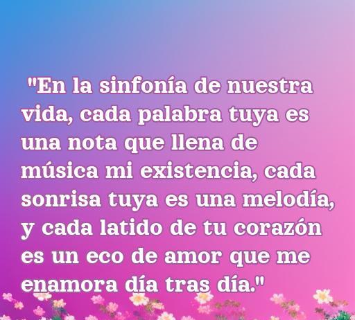 Frase de amor romántica que expresa sentimientos profundos sobre el amor y la conexión emocional, ideal para enamorar. Incluye elementos sobre la música y el eco del amor, que son perfectos para un artículo que presenta las mejores frases de amor hermosas para enamorar.
