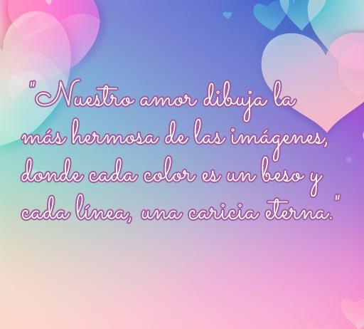 Frase de amor inteligente sobre cómo el amor pinta una hermosa imagen, con un fondo colorido y corazones que evocan romanticismo, ideal para ilustrar frases de amor.