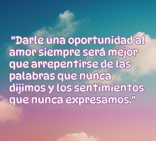 Frase inspiradora sobre el amor que invita a tomar riesgos emocionales, destacando la importancia de expresar sentimientos y palabras no dichas, ideal para reflexionar sobre el amor en pareja y la comunicación.