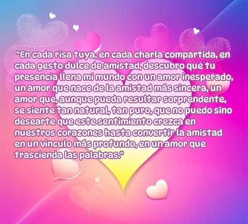 Frase de amor y amistad que expresa sentimientos profundos, ideal para compartir con una amiga especial. Perfecta para el artículo 'frases de amor largas para mi amiga', reflejando la importancia de la amistad en el amor.