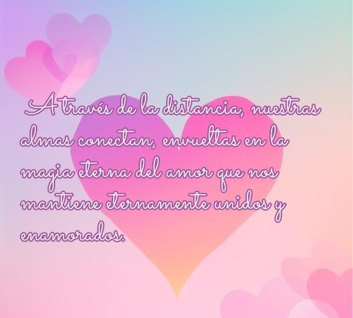 Frase inspiradora sobre el amor que destaca la conexión de almas a pesar de la distancia, con fondo colorido y corazones, ideal para el artículo sobre frases de amor en Excelente frase de amor net.