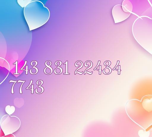 Frase de amor en números: 143 831 22434 7743, acompañada de un diseño colorido con corazones, ideal para transmitir sentimientos de amor y romance. Descubre las cincuenta mejores frases de amor ocultas en números para expresar tus emociones.