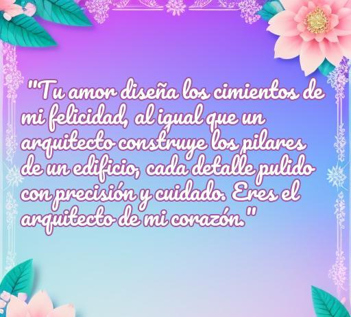 Frase de amor para arquitectos que destaca la importancia del amor en la construcción de la felicidad, ideal para el artículo 'frases de amor para arquitectos'. La imagen tiene un fondo colorido con detalles florales y refleja la relación entre el amor y la arquitectura.