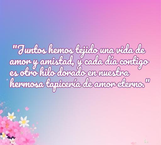Frase romántica sobre el amor y la amistad en el matrimonio, destacando la vida compartida y el amor eterno, ideal para inspirar a parejas casadas que buscan expresiones de cariño.