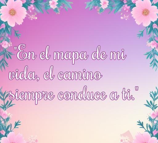 Frase de amor inspiradora con fondo floral que dice 'En el mapa de mi vida, el camino siempre conduce a ti', ideal para compartir en Facebook.