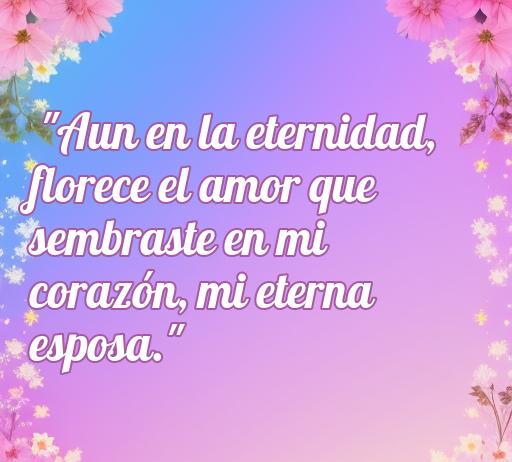 Frase emotiva sobre el amor eterno para esposas difuntas con fondo de flores suaves, ideal para recordar y honrar a quienes hemos perdido. Frases de amor para esposas difuntas.