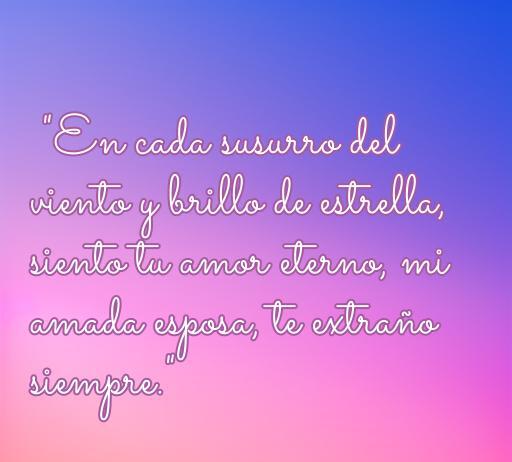 Frase conmovedora sobre el amor eterno hacia esposas difuntas, recordando el vínculo emocional y la nostalgia que se siente por la pérdida. Ideal para reflexionar sobre el amor y el dolor de la ausencia.