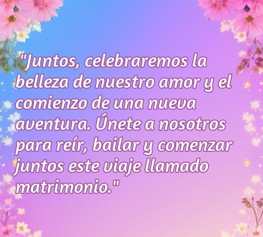 Frase inspiradora de amor para invitaciones de matrimonio que celebra la unión y alegría de la nueva aventura en pareja. Ideal para decorar tarjetas de boda y expresar el compromiso. Inspiración y amor en el diseño.