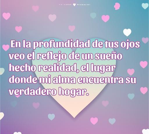 Fondo de corazones con la frase romántica sobre los ojos de una mujer, resaltando la conexión emocional y el amor verdadero. Palabras clave: frases de amor, ojos de mujer, belleza, conexión emocional.