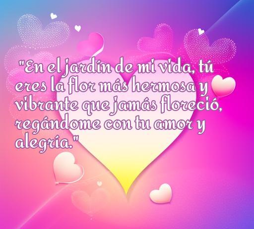 Frase de amor inspiradora para messenger que dice 'En el jardín de mi vida, tú eres la flor más hermosa y vibrante que jamás floreció,regándome con tu amor y alegría'. Perfecta para compartir con tus seres queridos. Frases de amor para messenger.